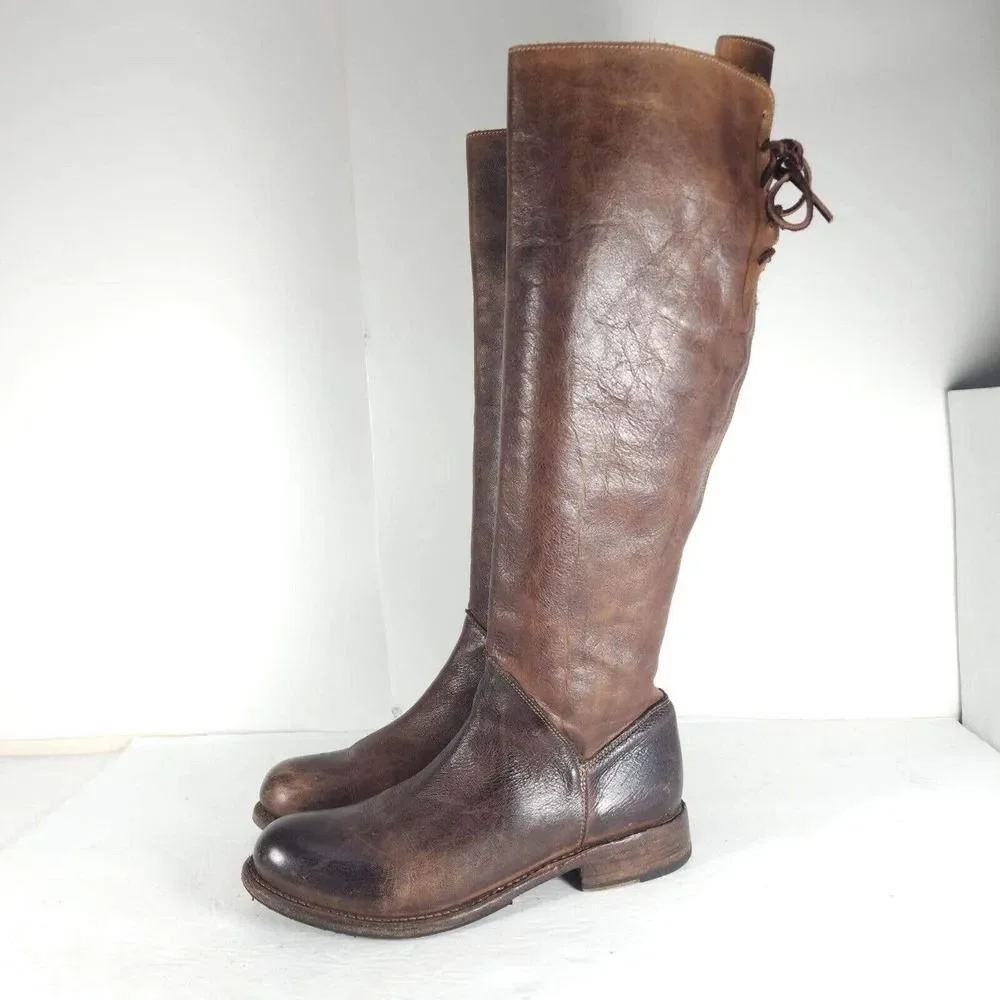 Bed Stu Women's Manchester US9,5 Distressed Brown Leather Knee high Riding Boots